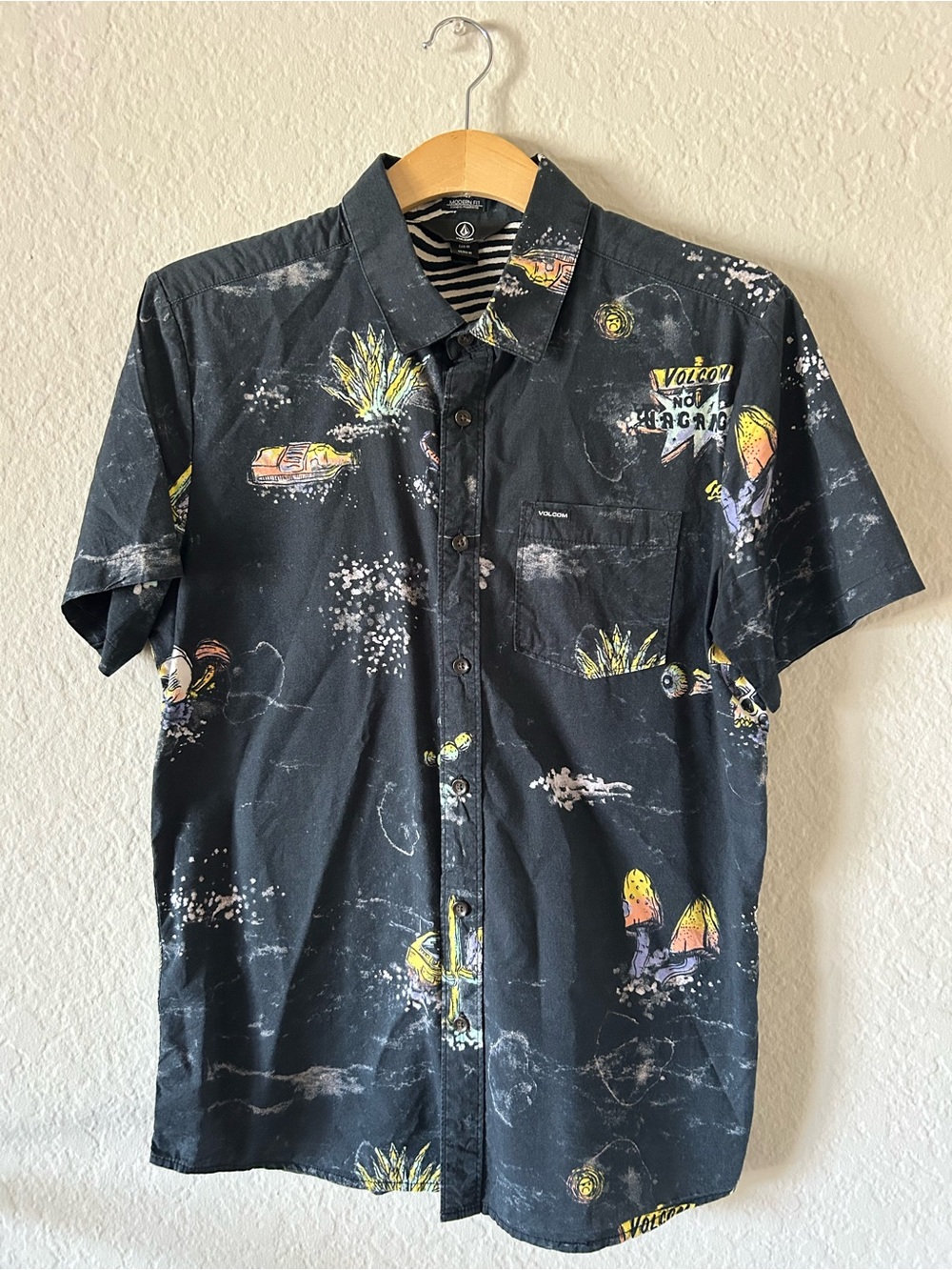 Volcom Black Short-Sleeve Button Down with Funky Accents